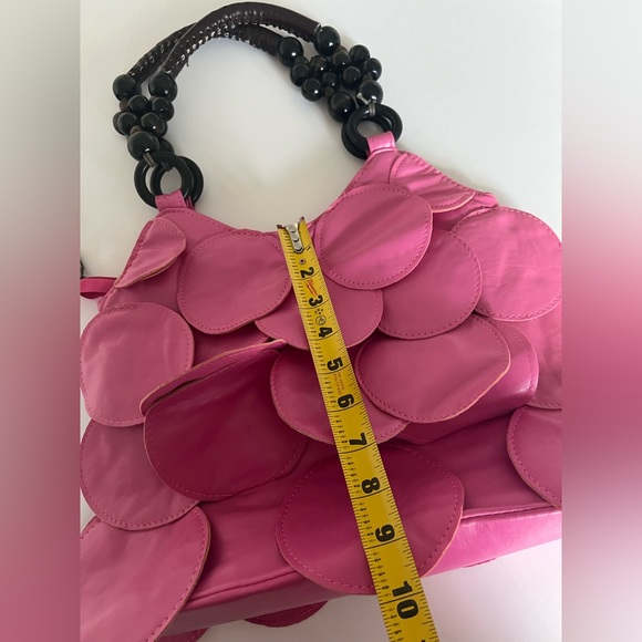 Vintage Leather Barbie Pink Tote Bag with petals and beads - Picture 4 of 7